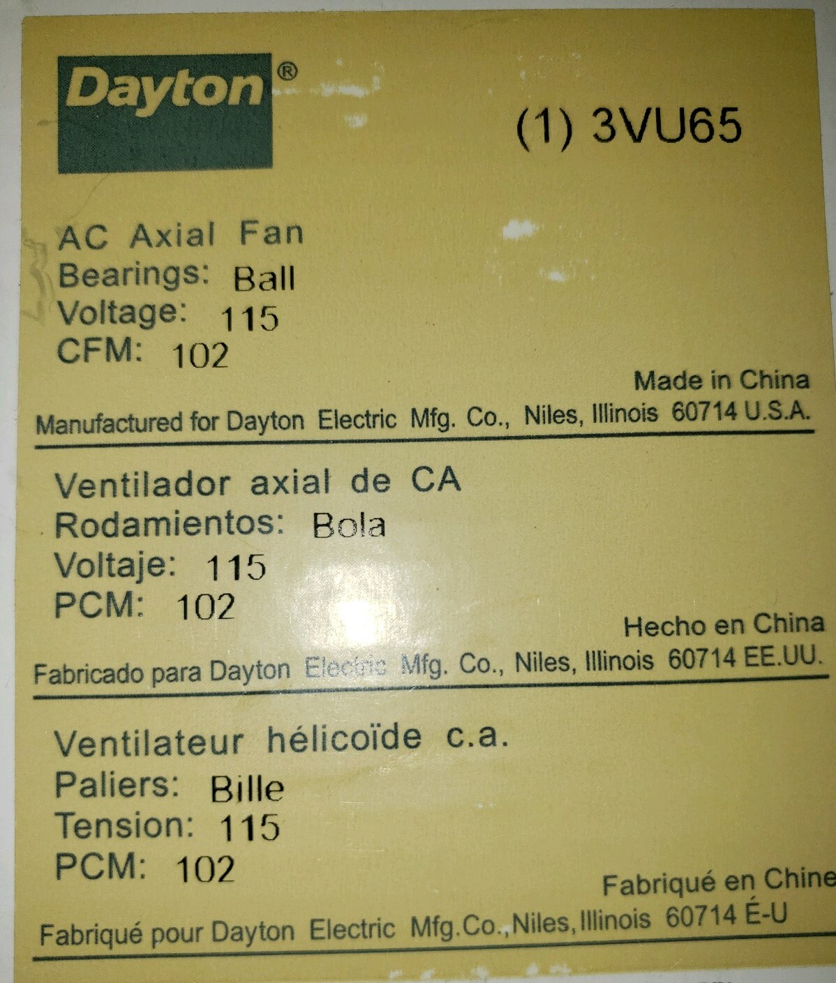 DAYTON 3VU65