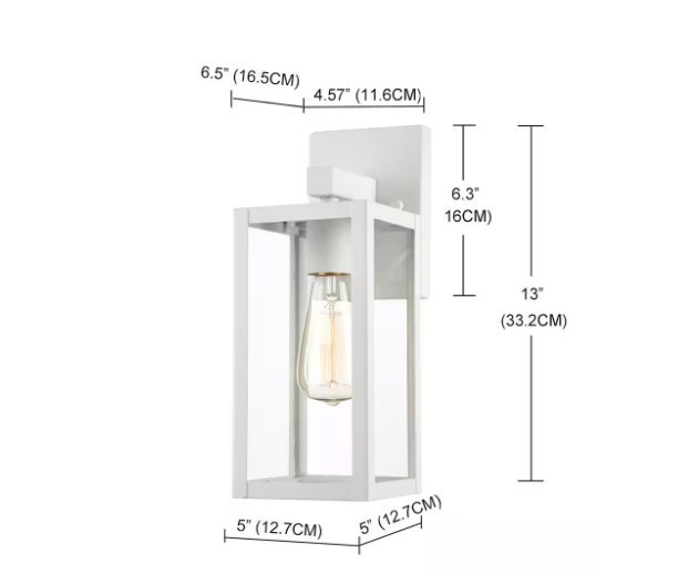 Martin 13 in. 1-Light White Hardwired Outdoor Wall Lantern Sconce with No Bulbs