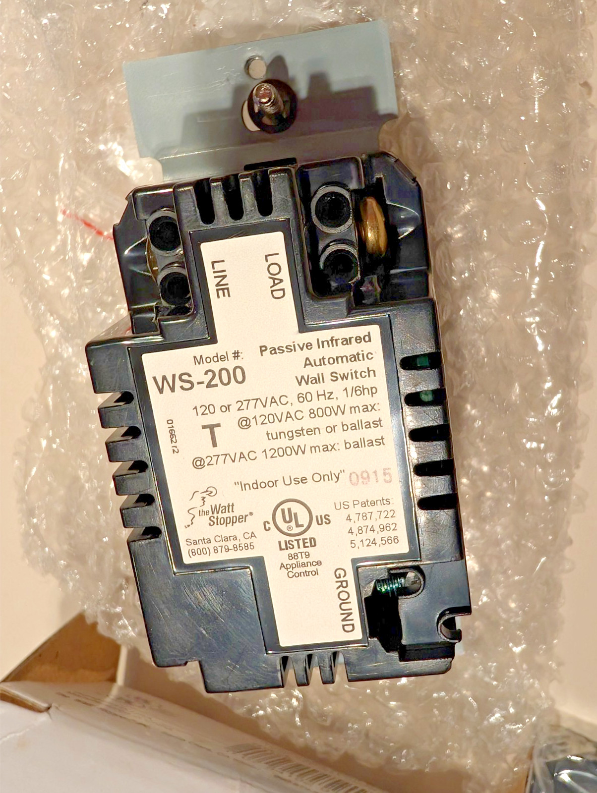 WATT STOPPER WS-200 B BLACK Passive Infrared Automatic Wall Switch 120/277 VAC