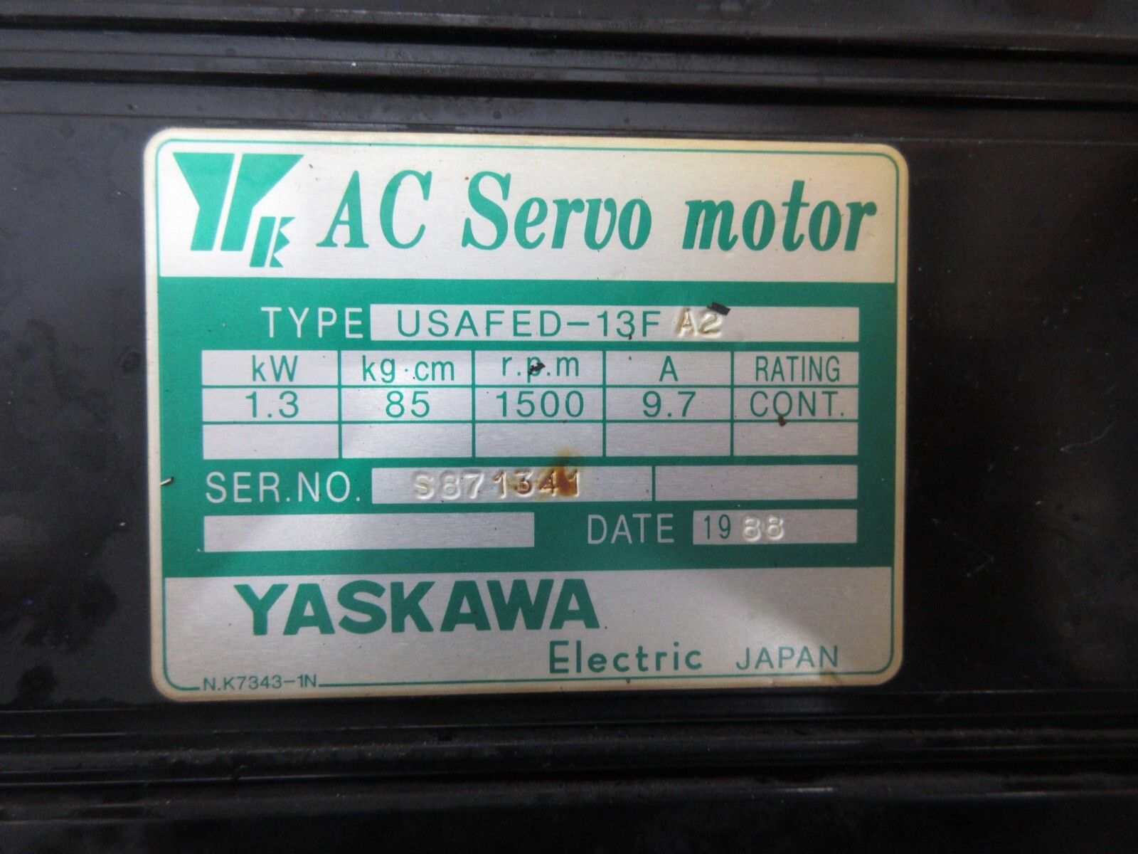 *SPECIAL PRICE* YASKAWA AC SERVO MOTOR USAFED-13FA2 1.3KW UTOPI-600UB01