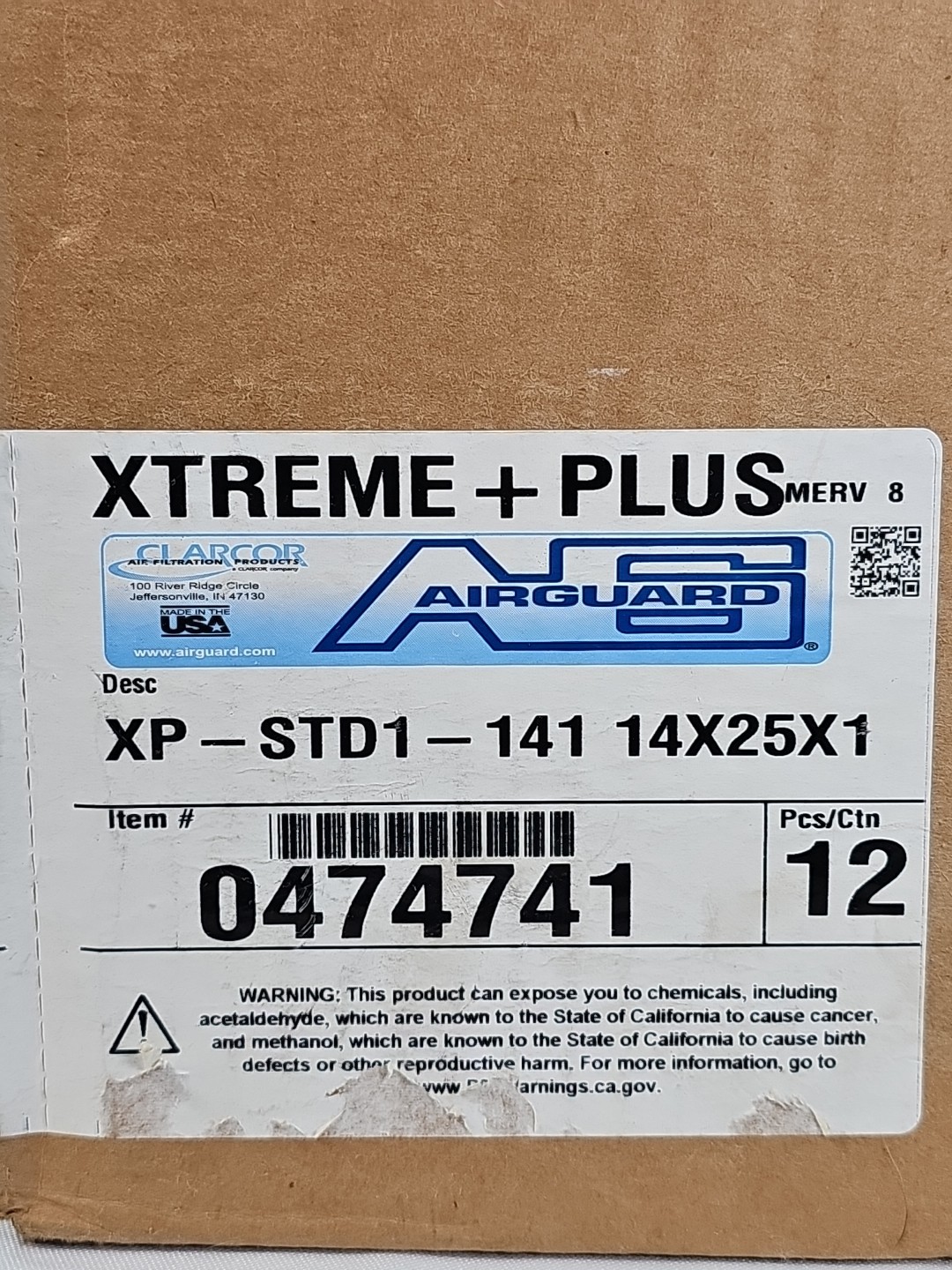SEALED BOX OF 12 AIR GUARD XTREME + PLUS XP-STD1-141 AIR FILTER 14X25X1 MERV 8