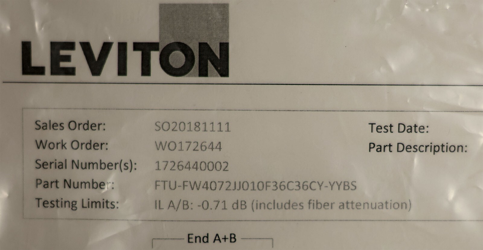 Leviton FTU-FW4072JJ010F36C36CY-YYBS OPT-X Unity Ultra-Low Trunk Cable New