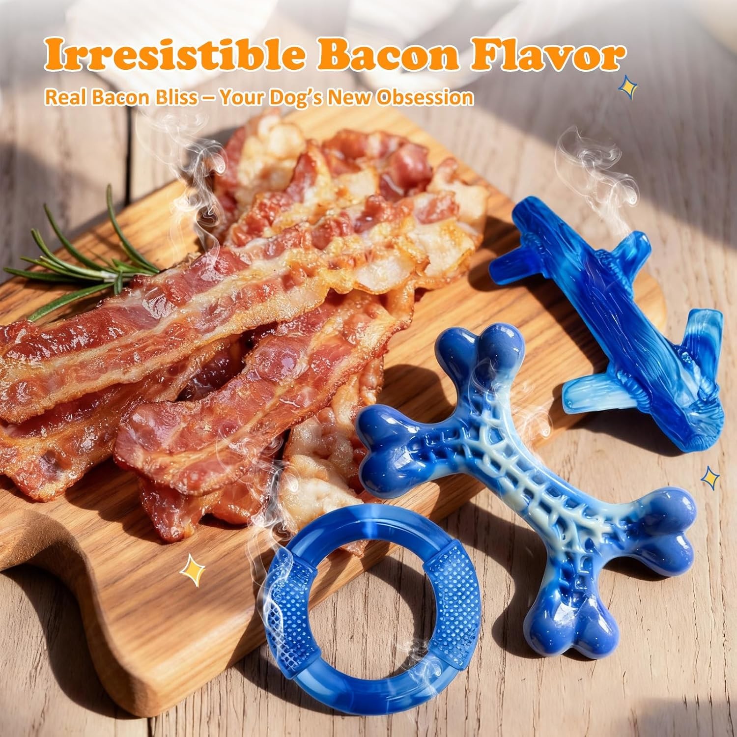 3 Pack Dog Toys for Aggressive Chewers, Bacon Flavor Puppy, Chew Toys Teething