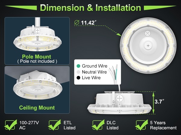 100W LED Canopy Light Commercial Gas Station Light IP65 13,500LM 4500/5000/5700K