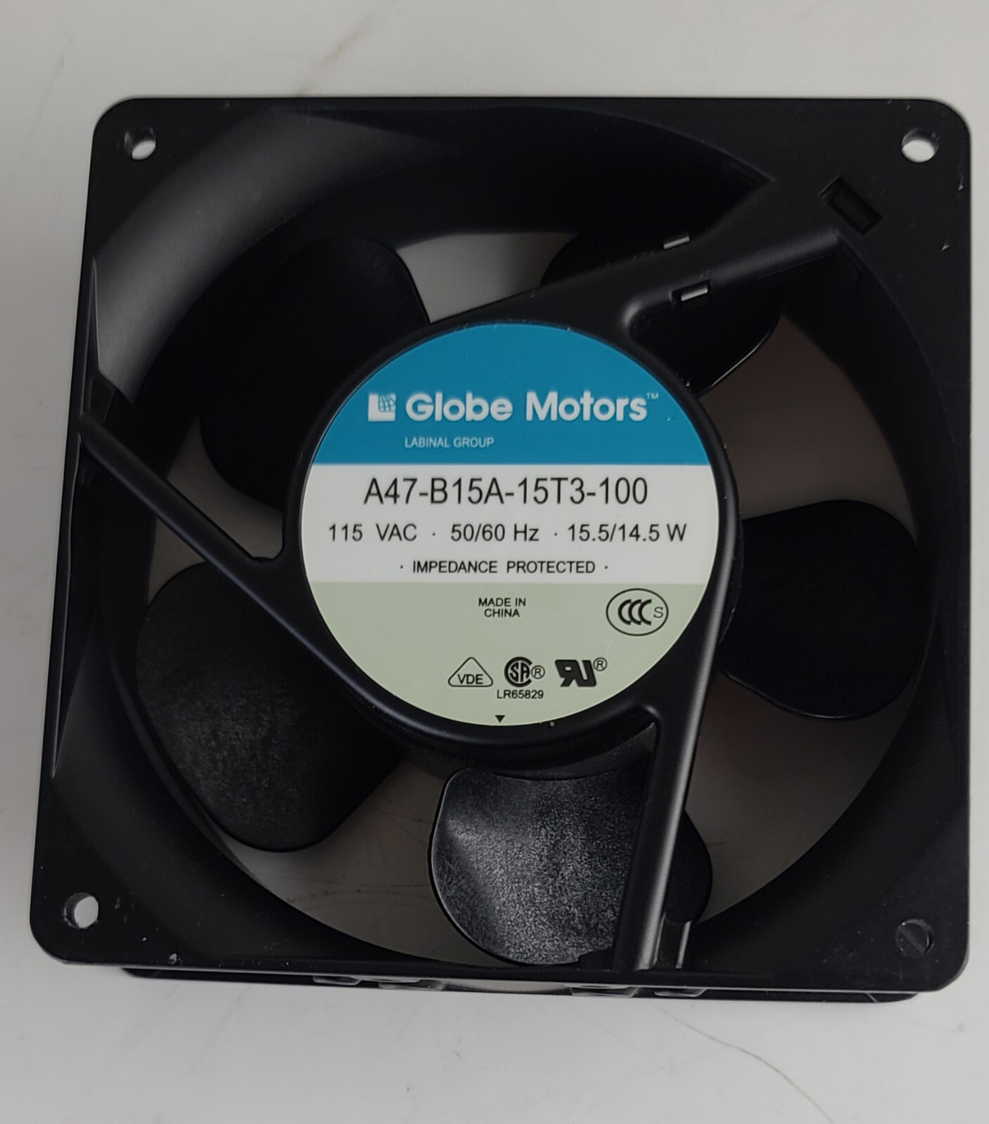 GLOBE MOTORS A47-B15A-15T3-100 FAN 115VAC 50-60HZ 15.5/14.5W
