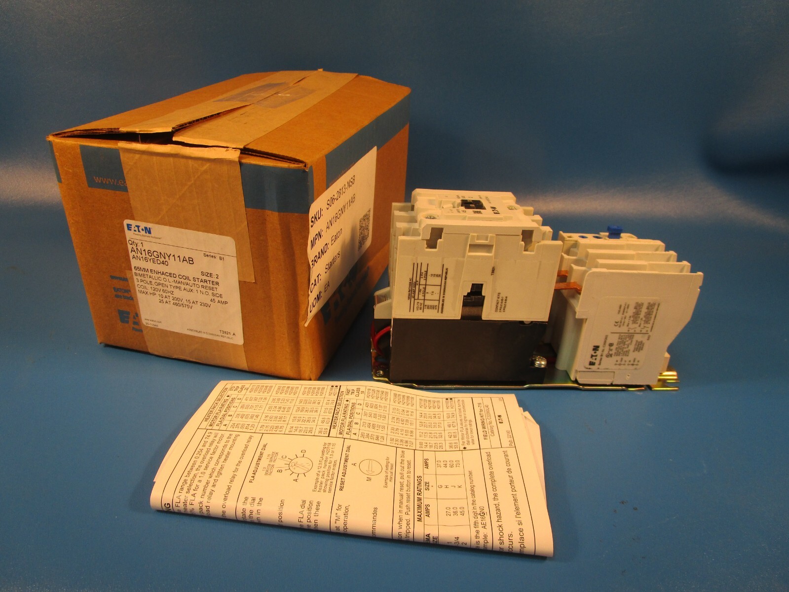 Eaton AN16GNY11AB, AN16YED40 ENHANCED COIL MOTOR STARTER, 600 VAC 45A 120V COIL