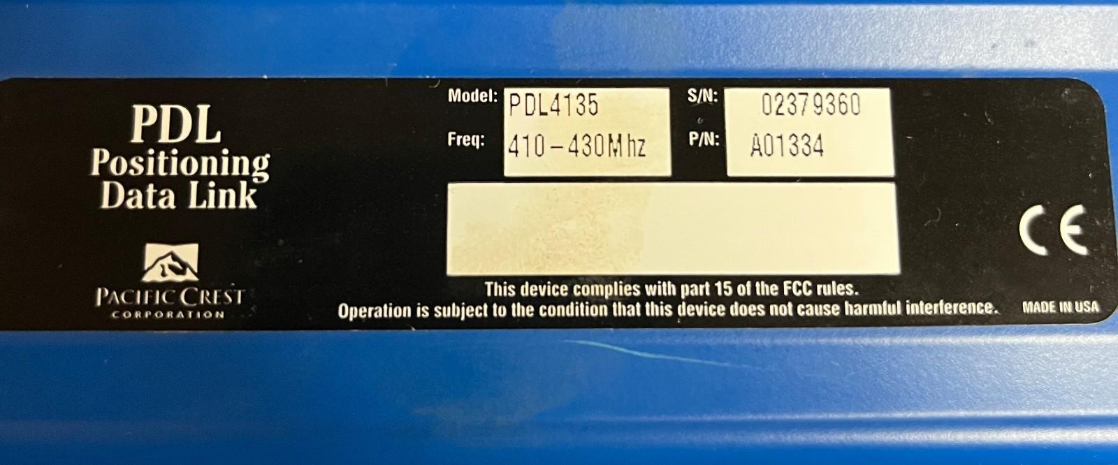 Pacific Crest PDL4135 Positioning Data Link Radio 410–430 MHz