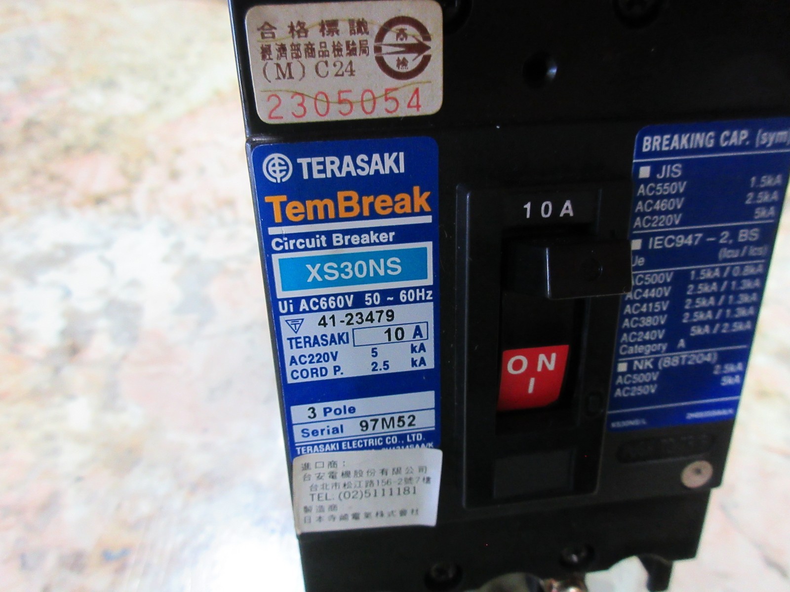 TERASAKI TEMBREAK CIRCUIT BREAKER XS30NS 41-23479 10A CNC