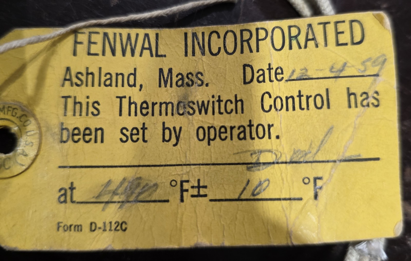 Fenwal Thermoswitch 12-59 IA-115 V AC 490F + / – 10