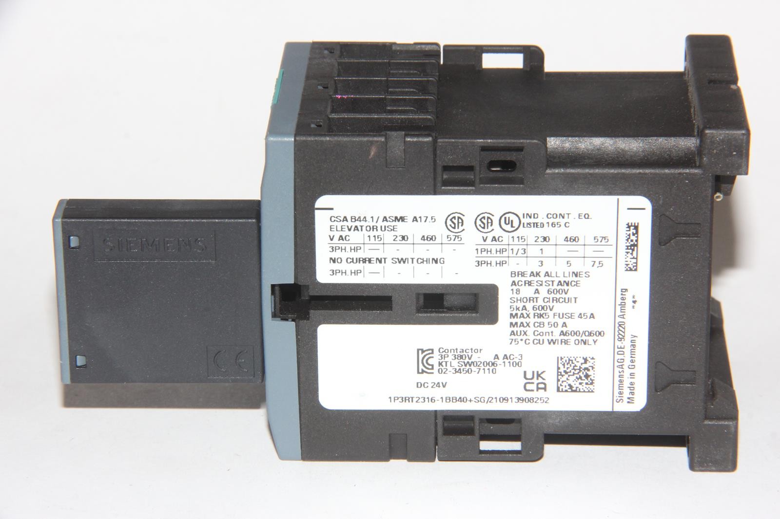 SIEMENS 3RT2316-1BB40 Contactor + 3RT2916-1DG00