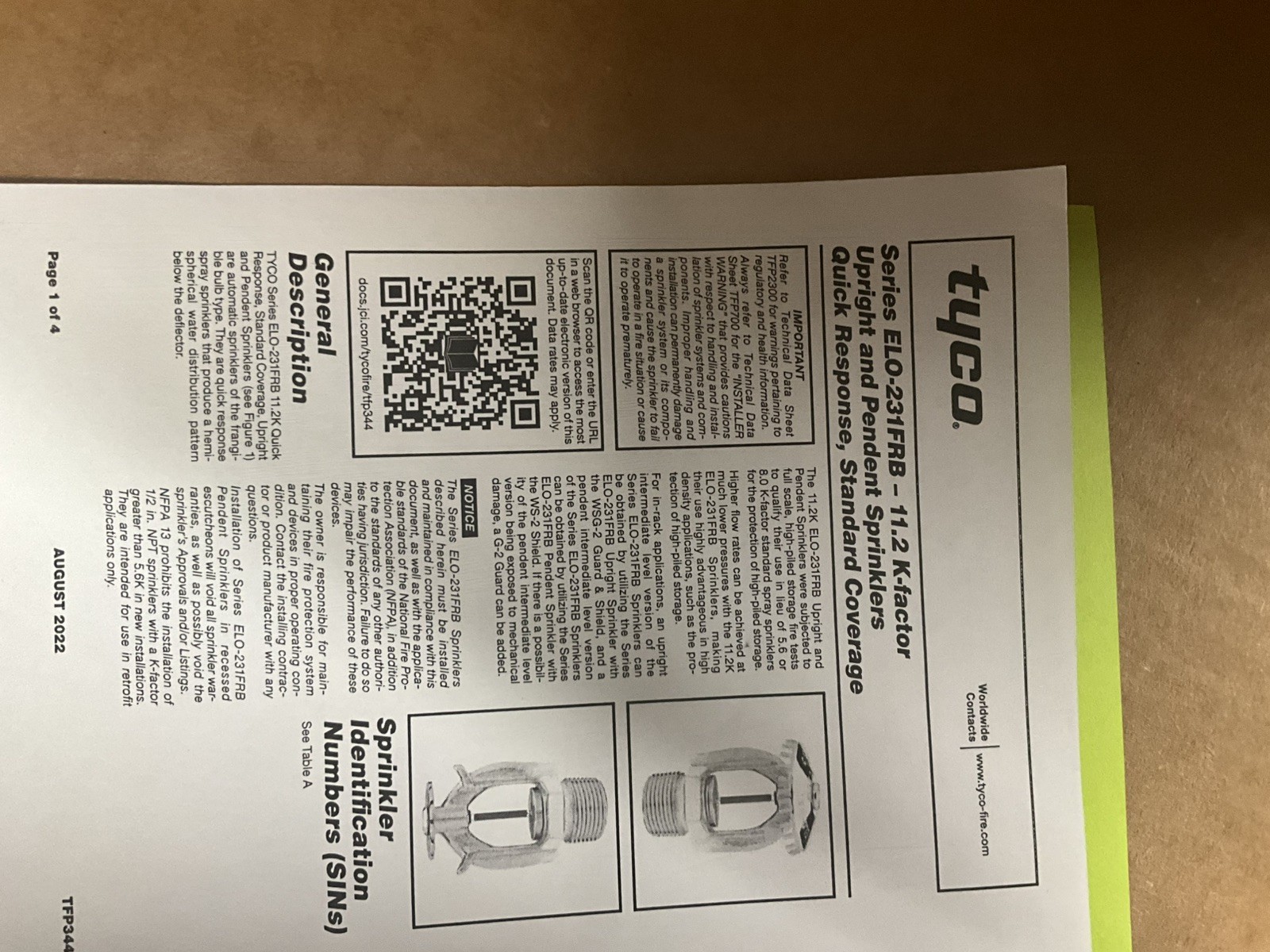 New Lot of 50 Tyco TY5831 EL0231FRB sprinkler head upright for sprinkler syst.