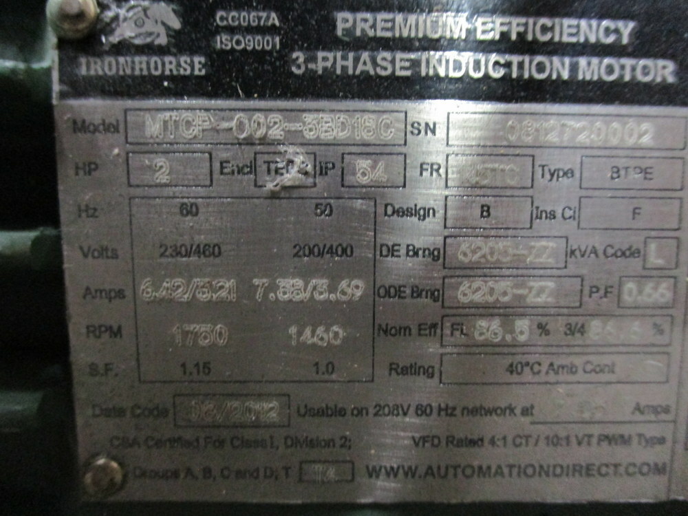 Automation Direct MTCP-002-3BD18C 3-Phase Induction Motor MTCP0023BD18C