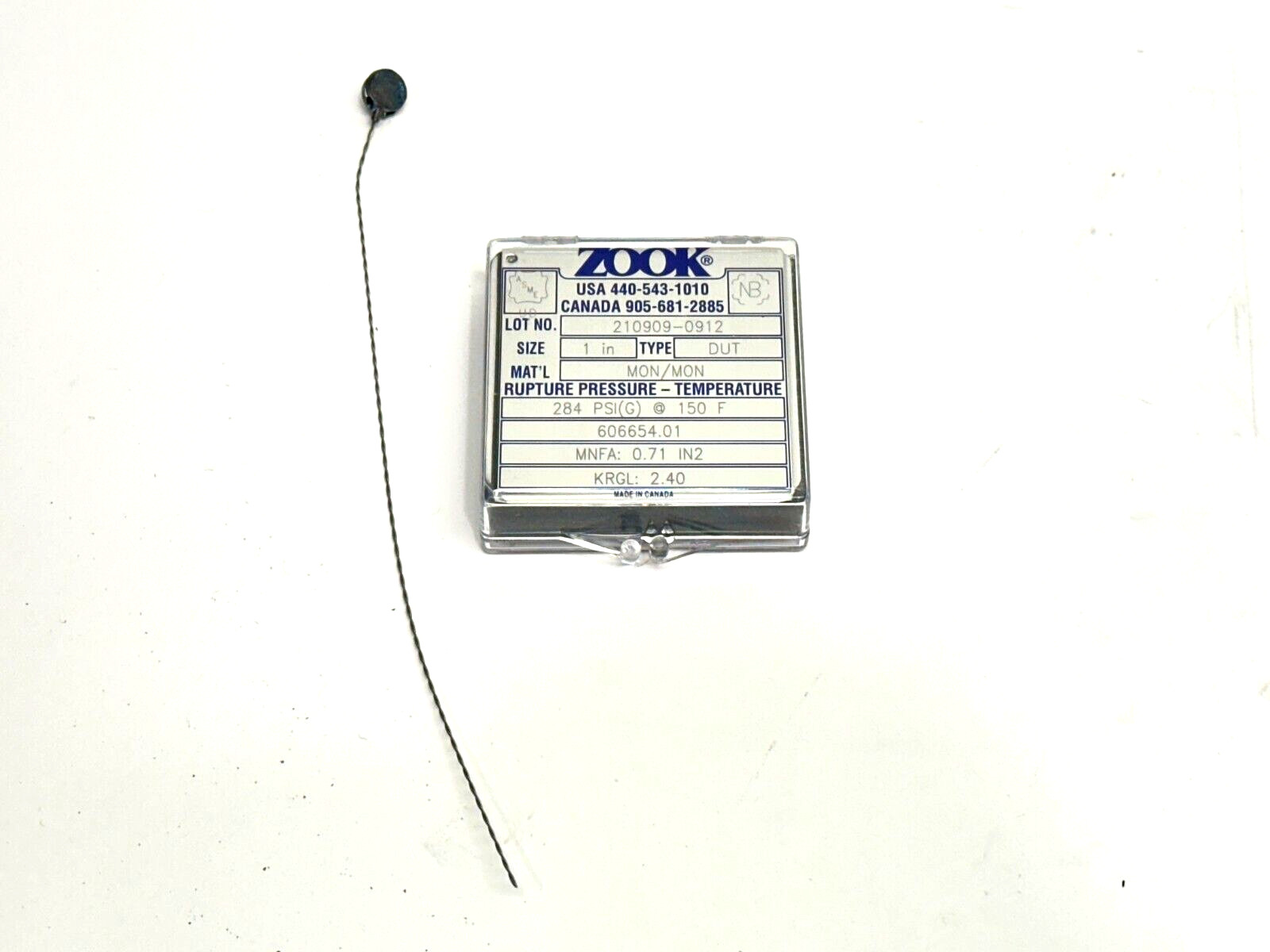 ZOOK D-0025-U00129 210909-0912 DUT Series 1″ Rupture Disk 284PSIG 150F 606654.01