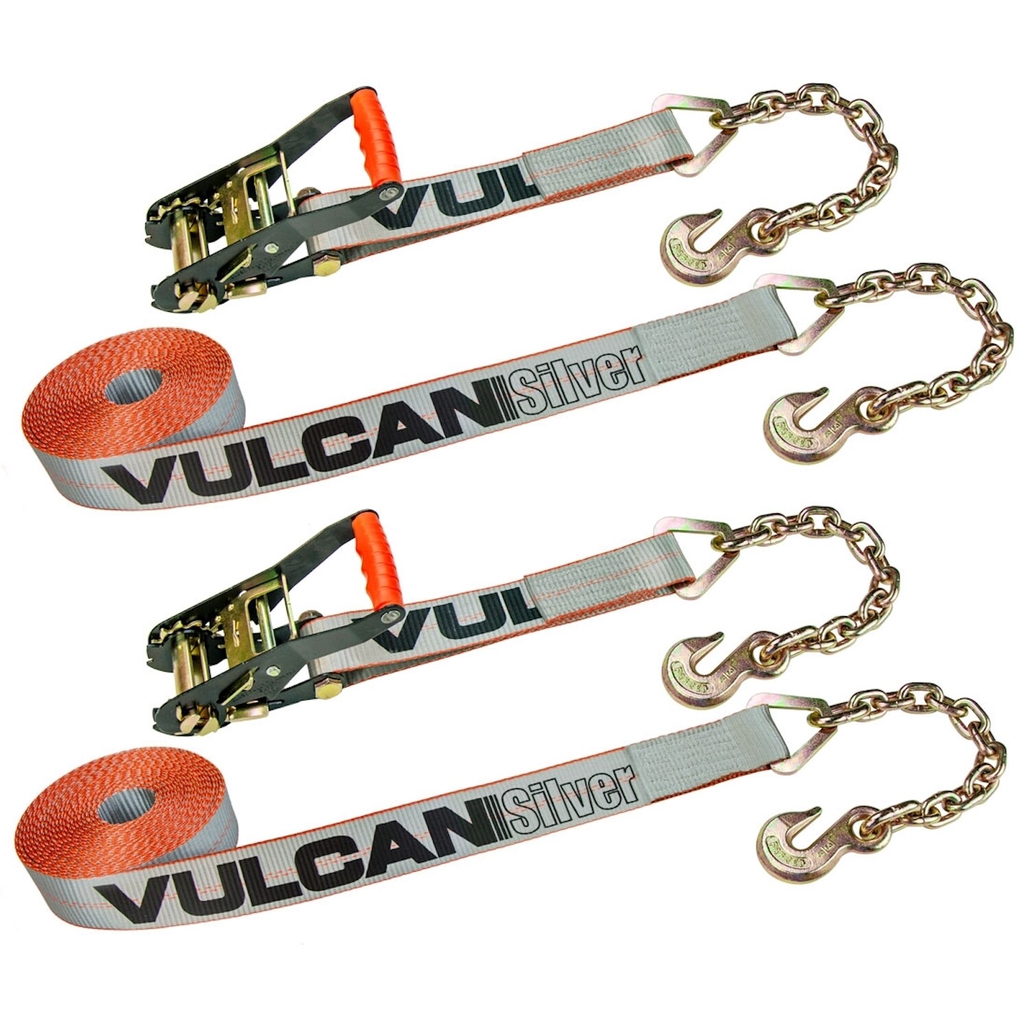 Ratchet Strap – Chain Anchors – 2″x27′, 2 Pack – Silver Series – 3600 lbs SWL