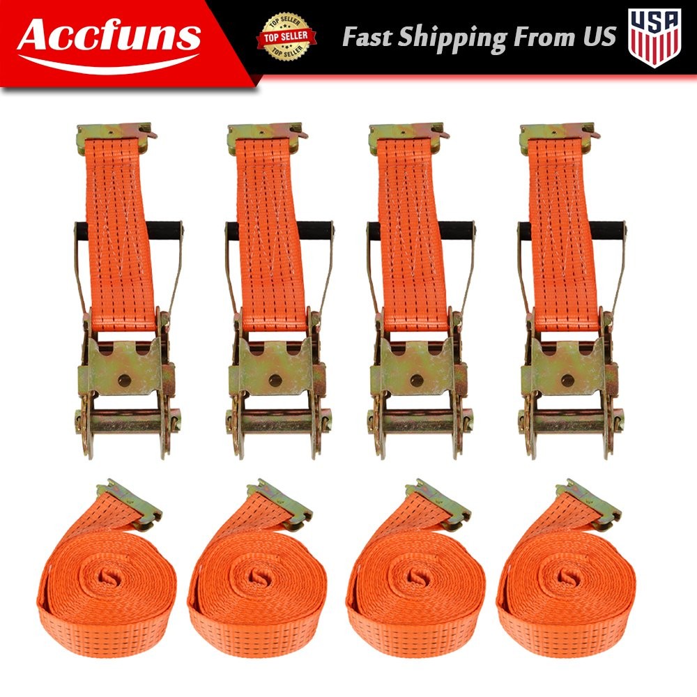 4 Set 2″ ×15′ E-Track Ratchet Tie Down Strap Trailer Enclosed Cargo Van Straps