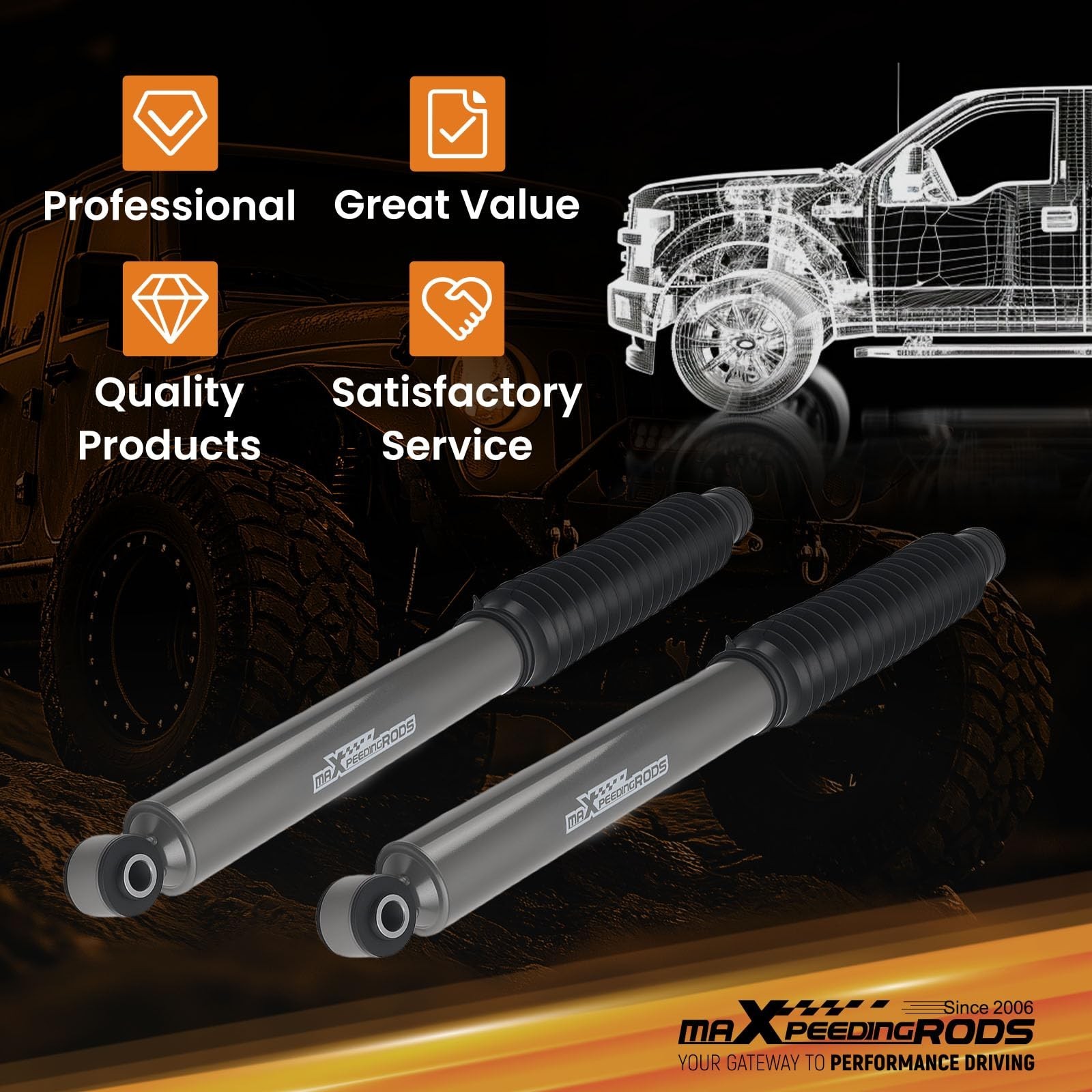 maXpeedingrods 0-4″ Rear Shock Absorbers for Ram 2500 2014-2023 2WD 4WD, G1 V…
