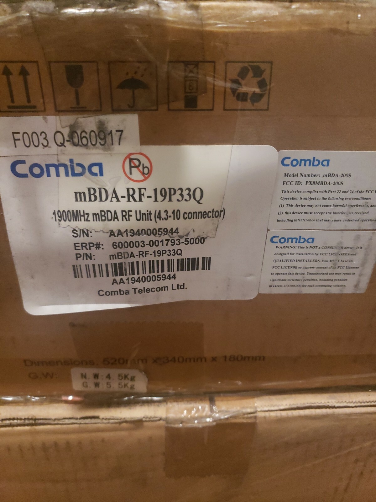Comba mBDA RF Unit 1900MHz 2W 4.3-10 Connectors (MBDA-RF-19P33Q)