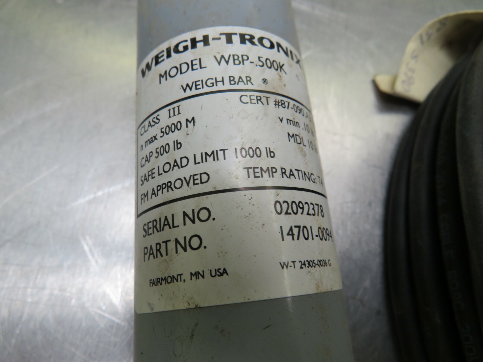 Weigh-Tronix Model WBP-.500K Weigh Bar