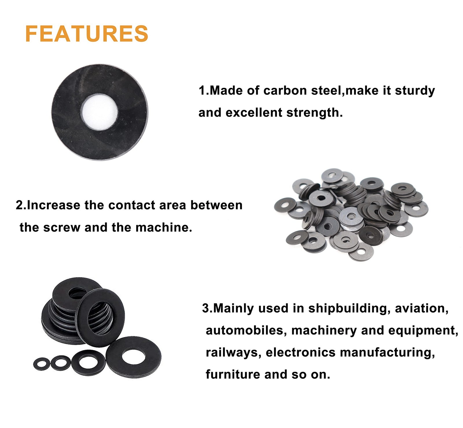 50pcs Black M8 Flat Washers(OD=24mm, 2mm Thickness) Grade 8 Carbon Steel, Zin…