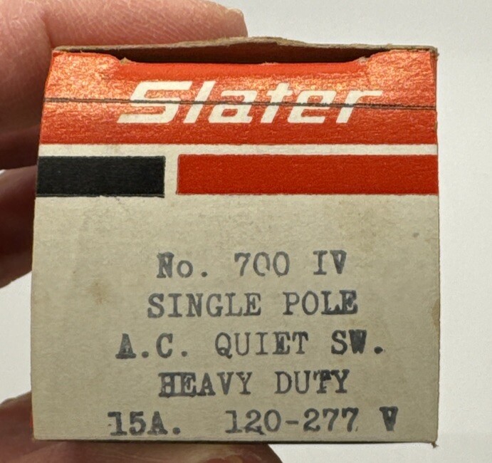 New Slater 700-IV Single Pole Wall Toggle Switch Heavy Duty 15A 120-277V NOS