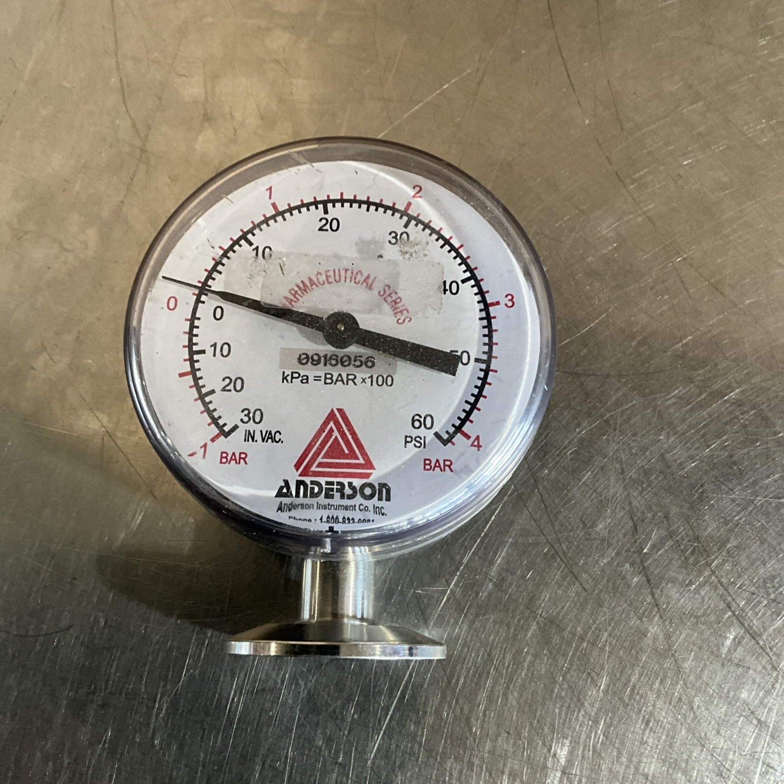 Anderson Pharmaceutical Series Pressure Gauge 0-60 PSI 0-4 BAR 0916056