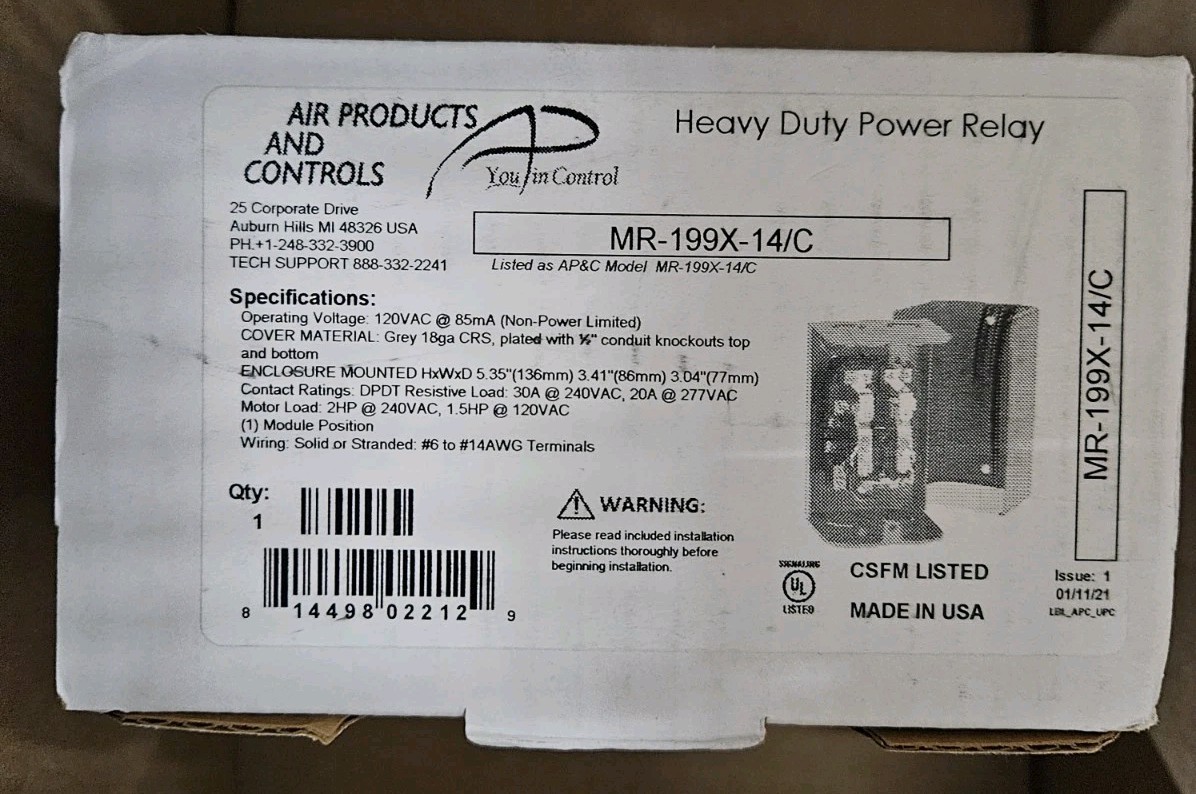 Air Products And Controls MR199X14/C Heavy Duty Power Relay