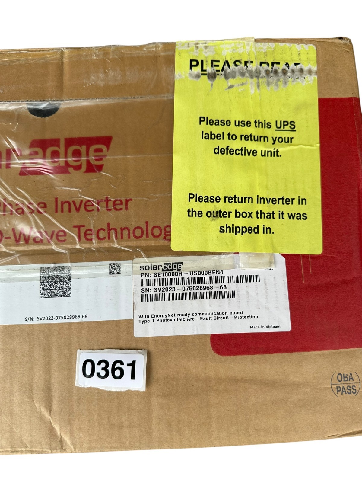 NEW SolarEdge SE10000H-US000BEN4 10kW Single Phase Inverter TOP HALF ONLY