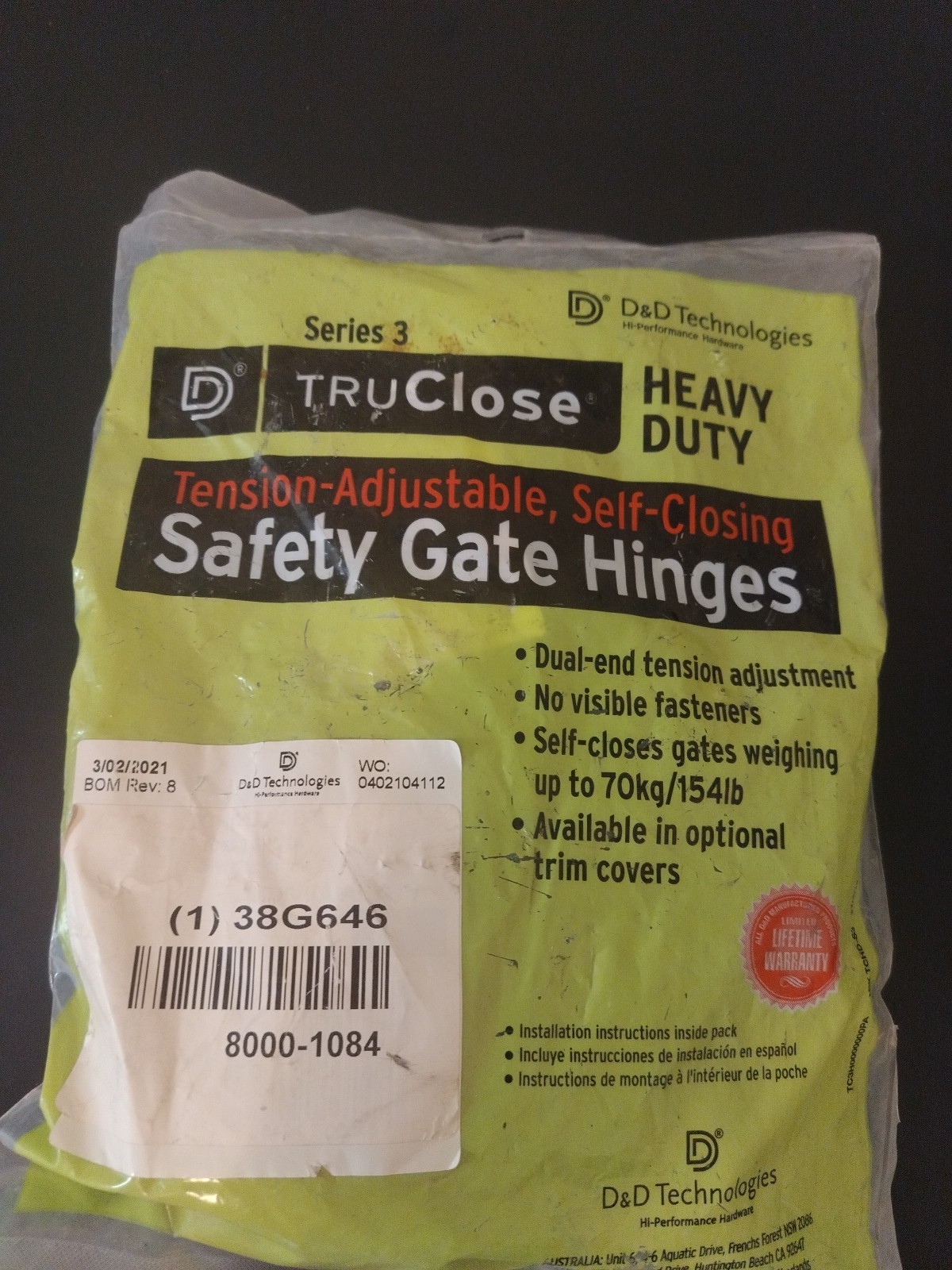 Truclose Tchd1as3bt Adjustable Spring Hinge,Full Surface,Pr