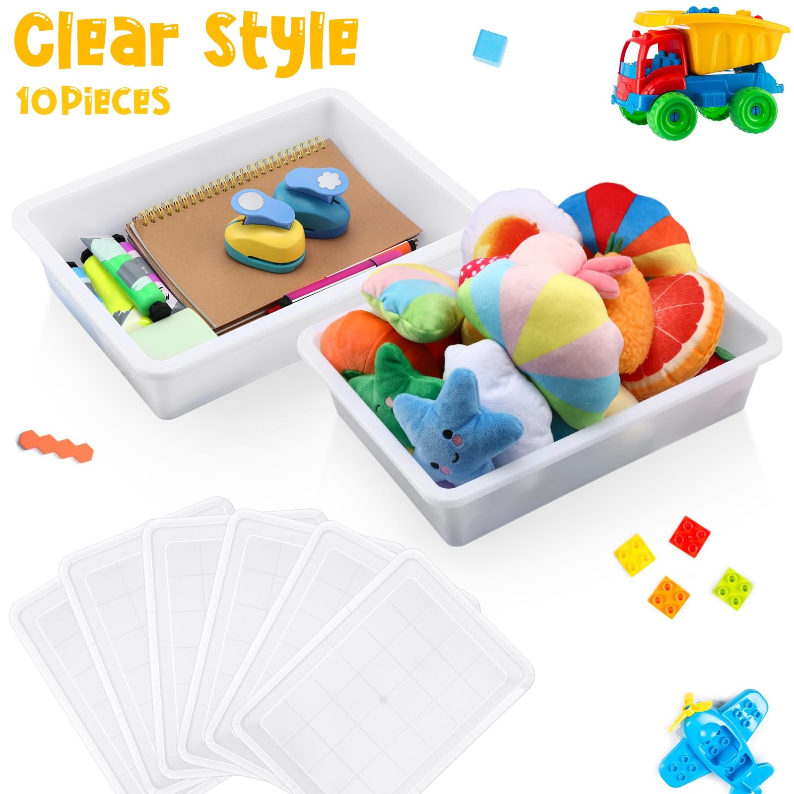Hoteam 10 Pcs Flat Storage Organizer Tray Bin 13.78 x 9.84 x 3.15 Inch, White