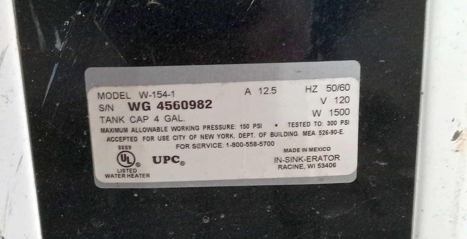 1 USED ISE W154 4 GALLON WATER HEATER ***MAKE OFFER***