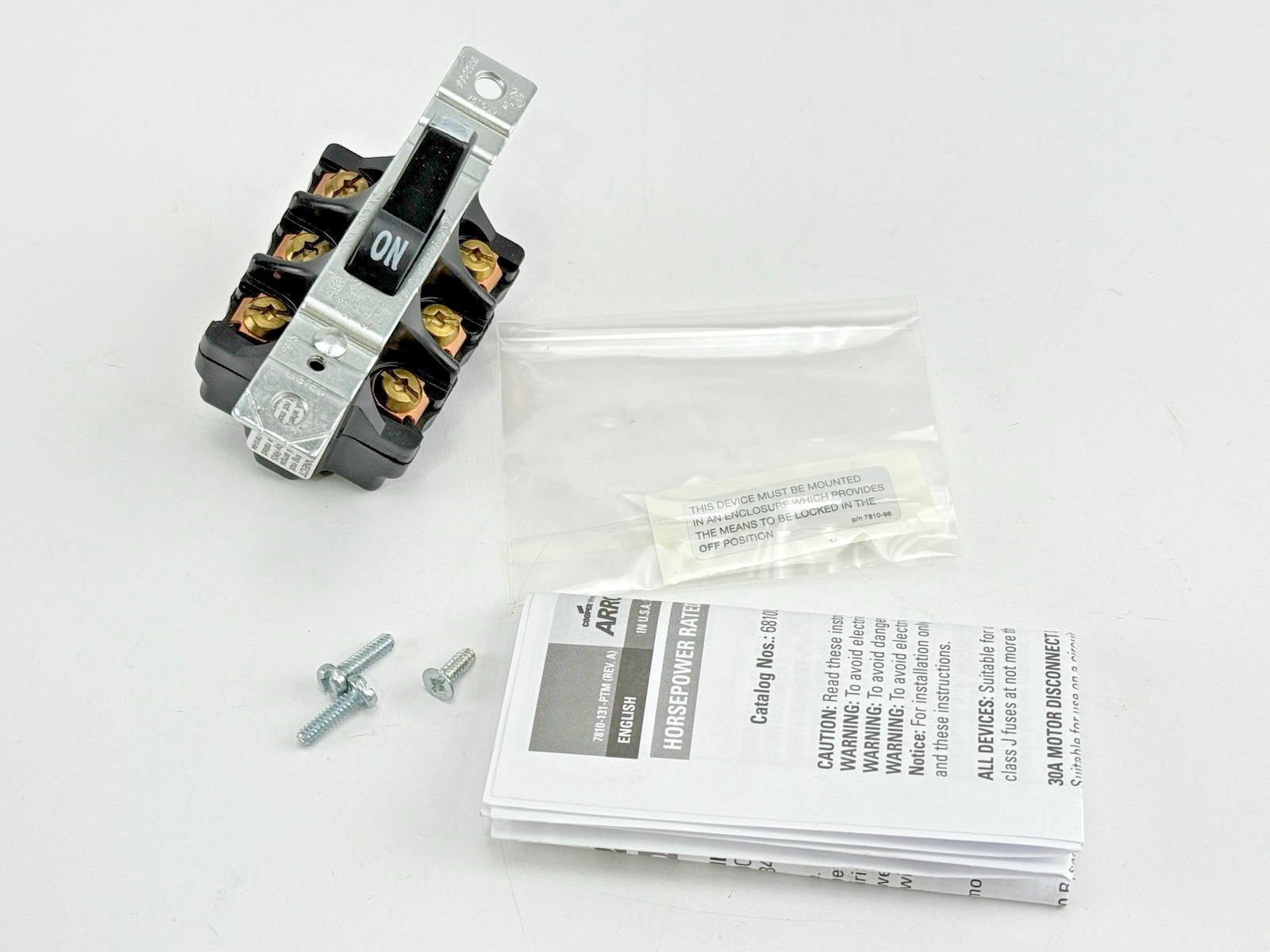 Cooper AH7810U-C Manual Contactor and Disconnect Switch AH7810UC Arrow Hart