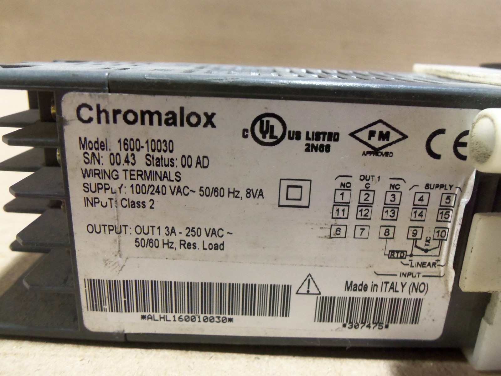 Chromalox 1600-10030 4-Digit Display 100-240Vac 8VA