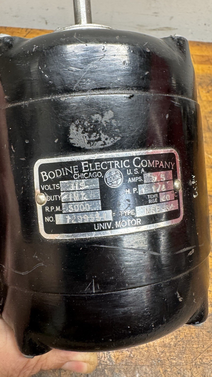 BODINE ELECTRIC Motor, INT 115V 1/4HP 5,000 RPM Made in USA