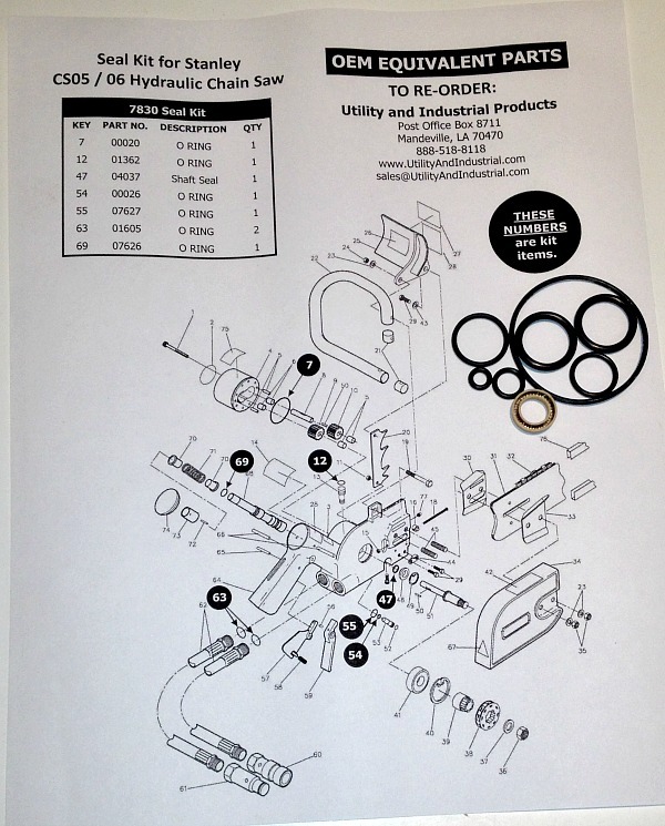 Seal Kit – Stanley Model CS05 / 06 Hydraulic Chain Saw Seal Kit No. 07830