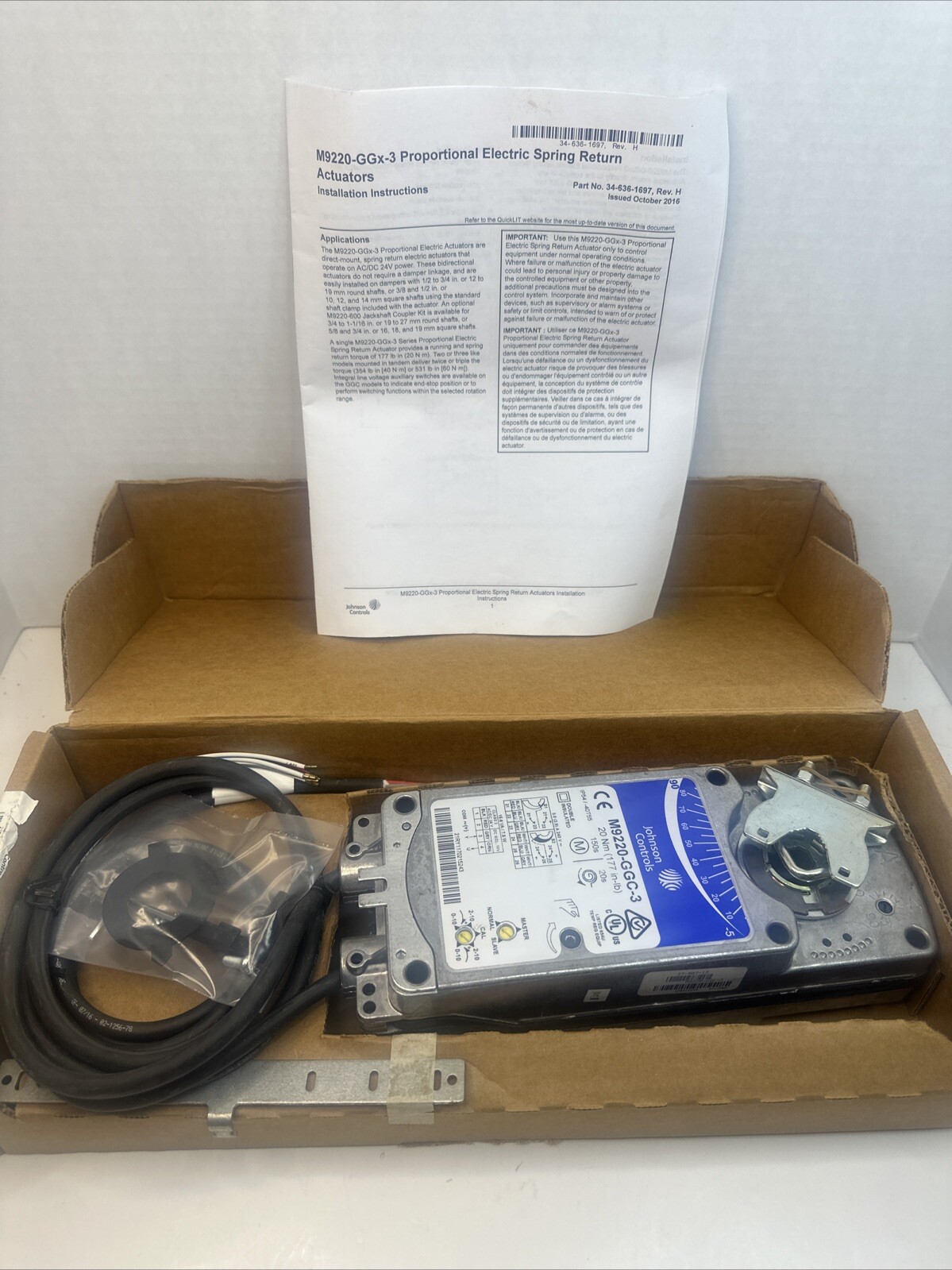 JOHNSON CONTROLS M9220-GGC-3 Actuator 24VAC/VDC 20Nm 177 in/lb Spring Return