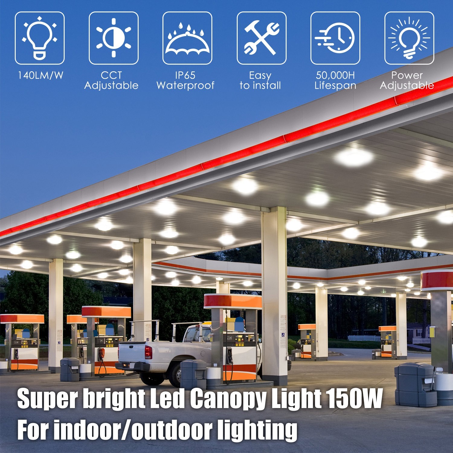 150W LED Canopy Light Dusk to Dawn Parking Lot Gas Station Lamp 21000LM IP65 ETL