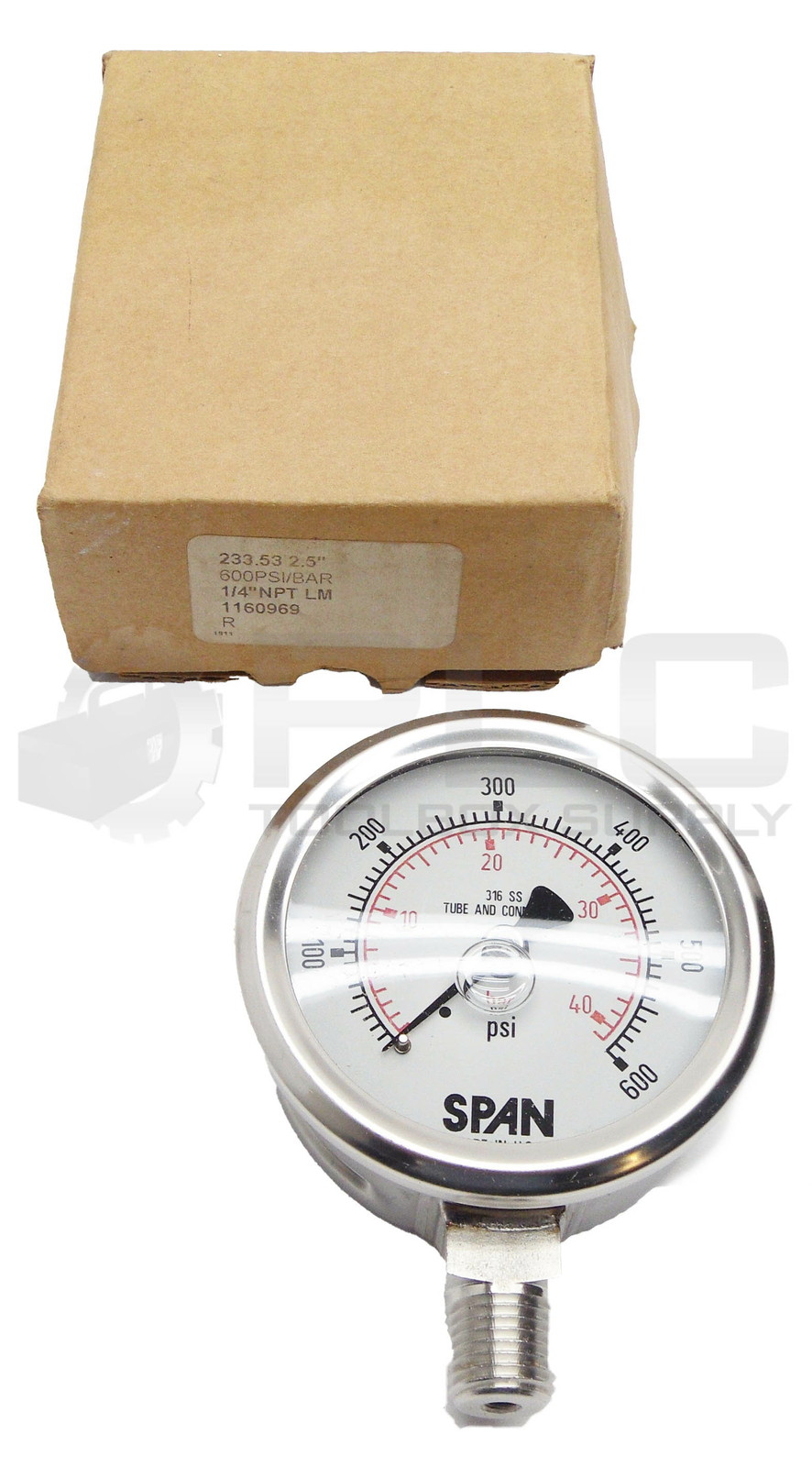 NEW SPAN 1160969 GAUGE 600PSI/BAR 1/4″NPT LM