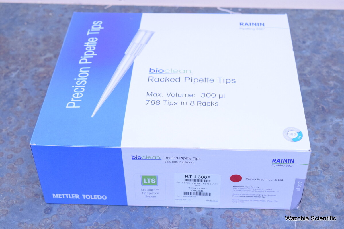 RAININ METTLER TOLEDO RACKED PIPETTE TIPS 300 UL RT-L300F 768 TIPS IN 8 RACKS