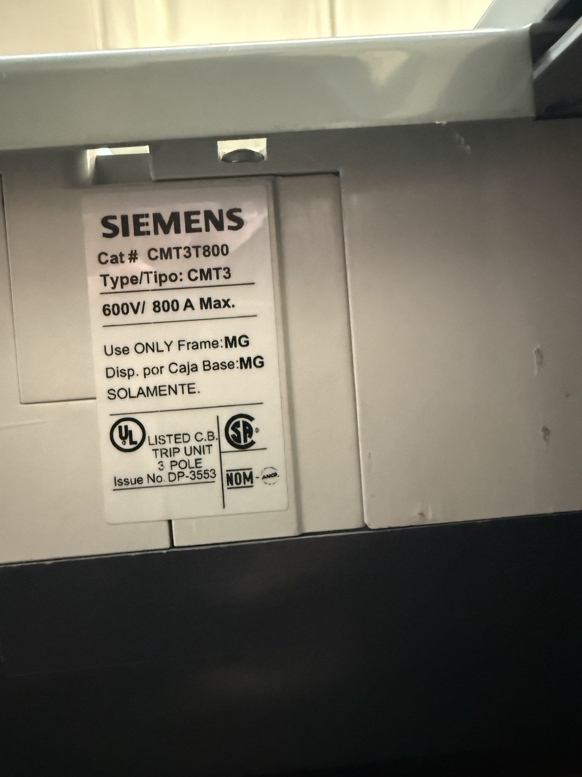 SIEMENS HMG3F800 CMT3T800 600V 800A Frame MG With Mounting Kit