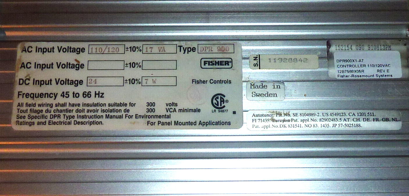 FISHER DPR900X1-A7 CONTROLLER TYPE DPR900 DPR900X1A7 12B7588X052