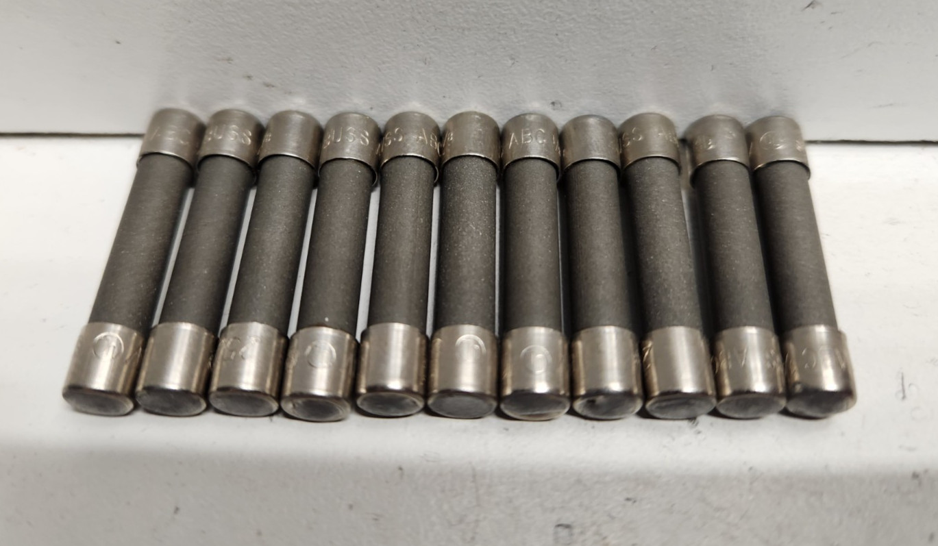 LOT OF 11 NEW NO BOX! BUSSMANN .125A 1/8A 250V FUSES ABC-1/8