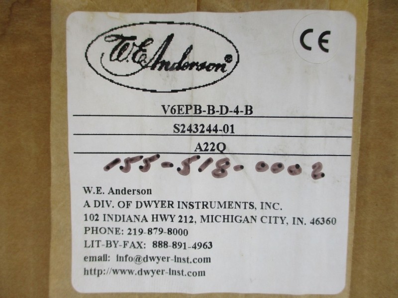 W.E. ANDERSON V6EPB-B-D-4-B 125/250VAC 5A NSMP