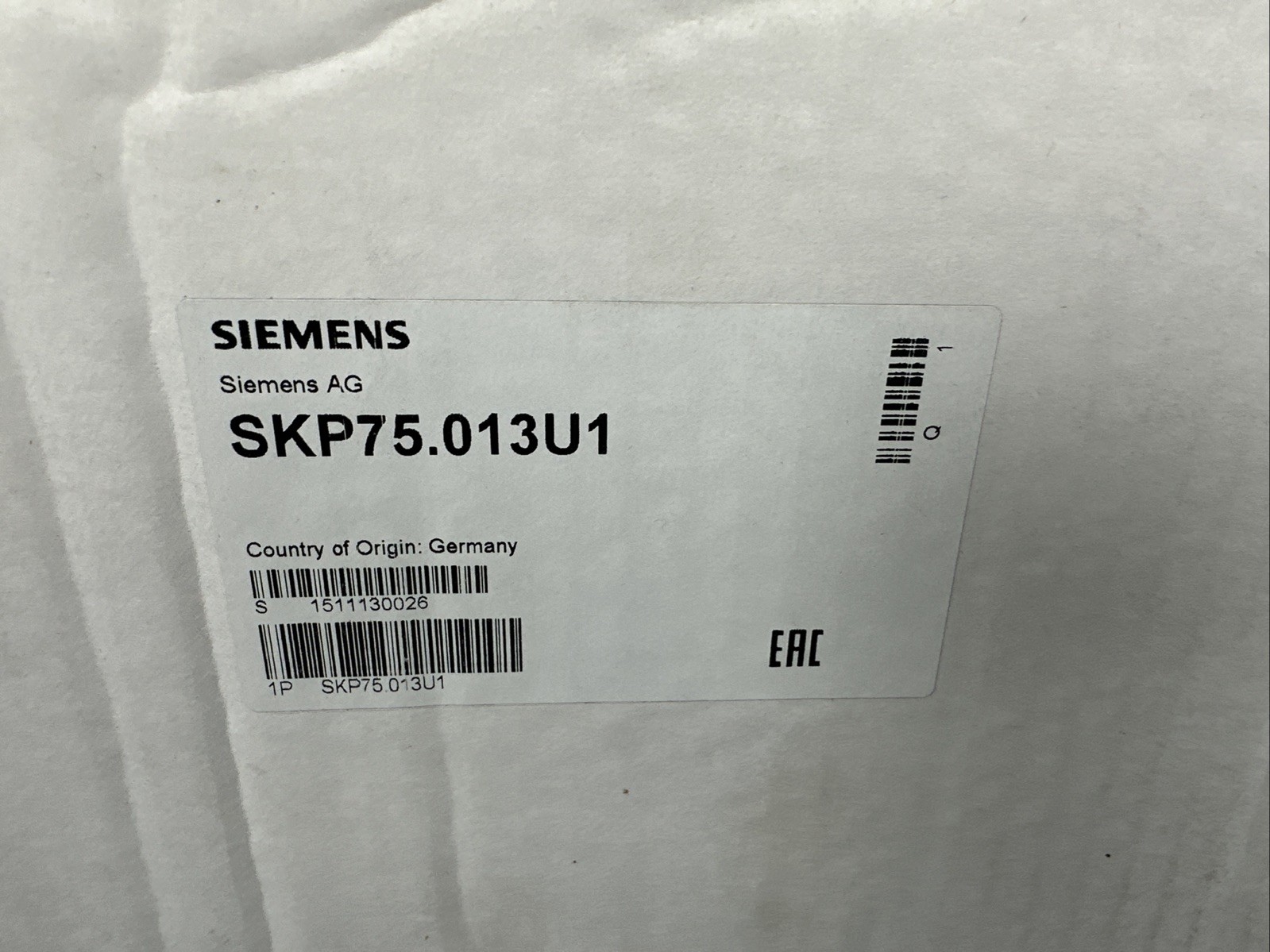Siemens SKP75.013U1 120V Gas Valve Actuator