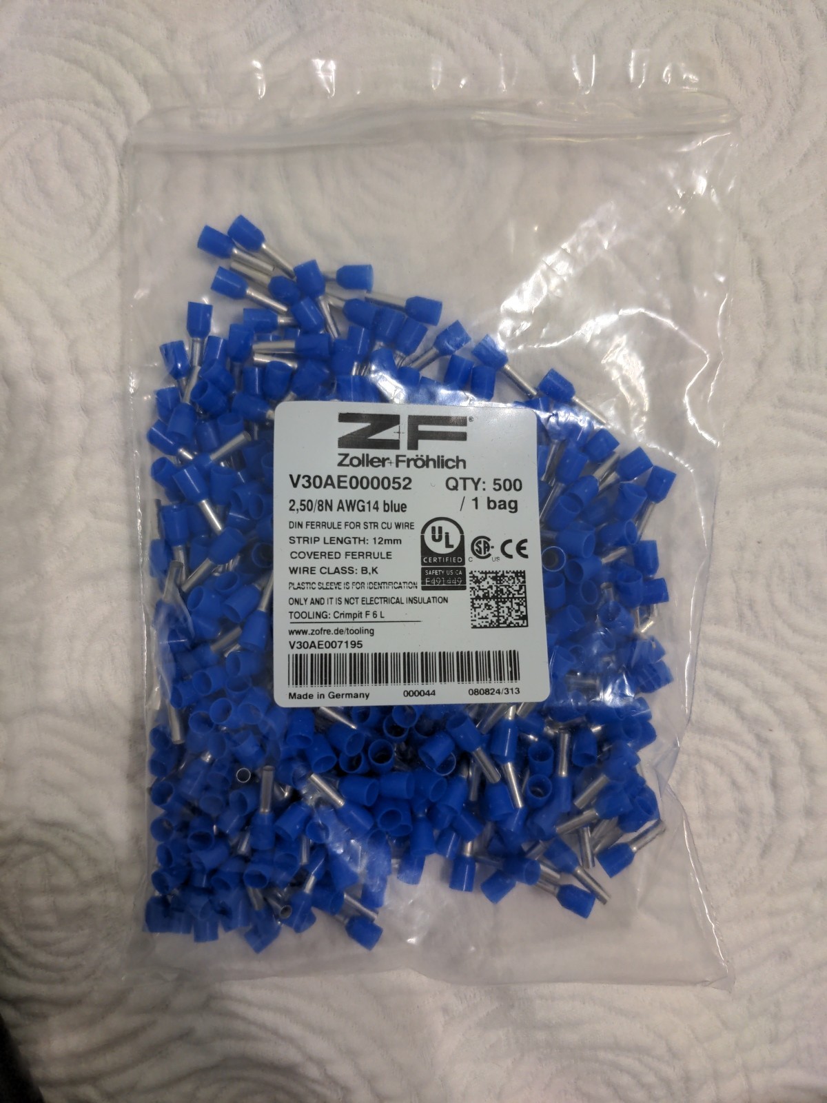 DIN Ferrules 14AWG – Zoller Frohlich Bag of 500 V30AE00052