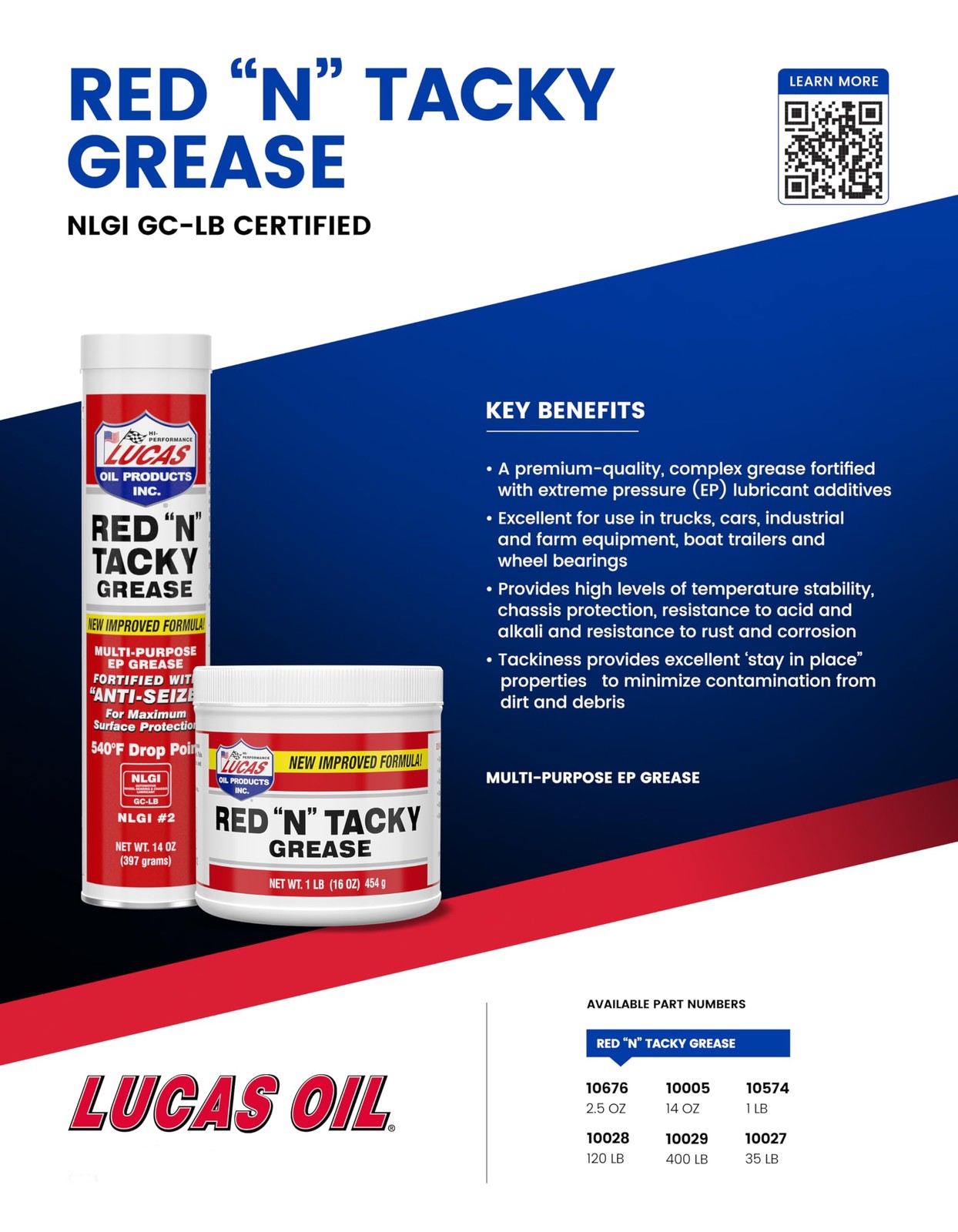 Lucas Oil 10574 Red “N” Tacky Grease – 1 Pound 16 Ounce, No Color