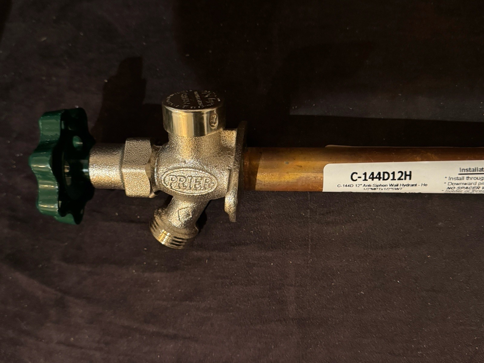 Prier C-144D12 C-144 Series Freezeless Wall Hydrant 12 inch 1/2 MPT x 1/2 SWT