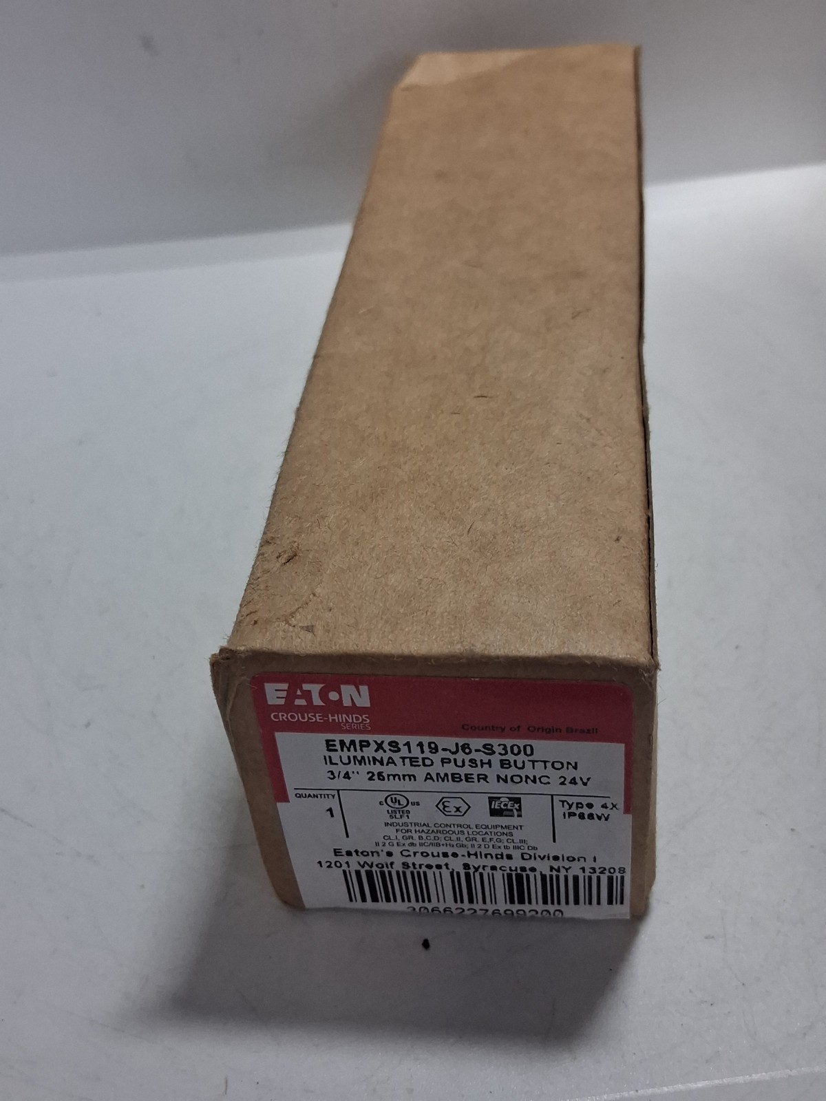 EATON EMPXS119-J6-S300 PUSHBUTTON ILLUMINATED AMBER 24V 1NO/1NC NIB