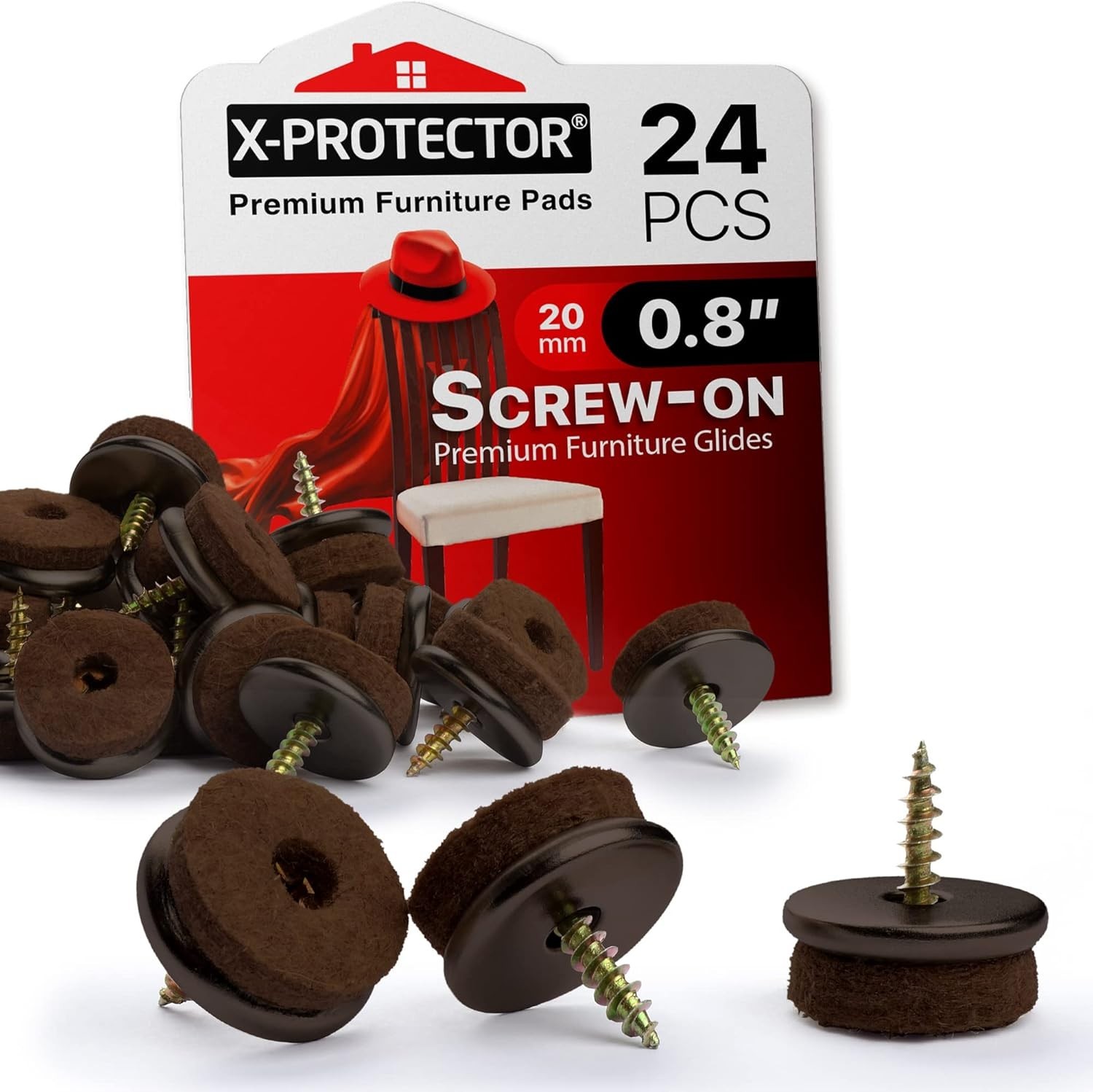 Screw-On Felt Furniture Pads X-Protector 24 PCS – 0.8” Chair Leg Floor Protector