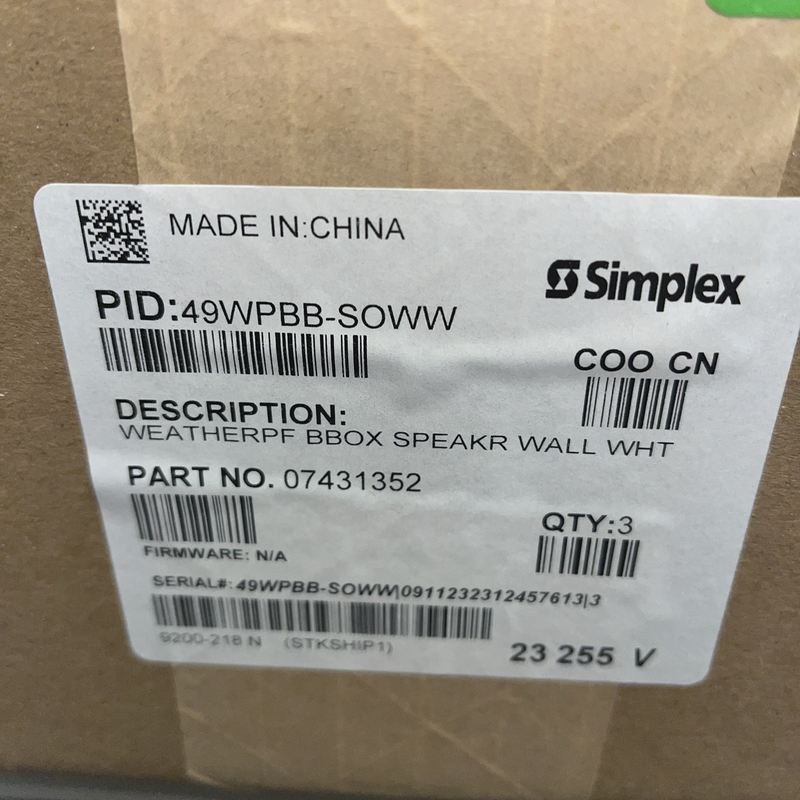49WPBB-SOWW SIMPLEX Box Of 3