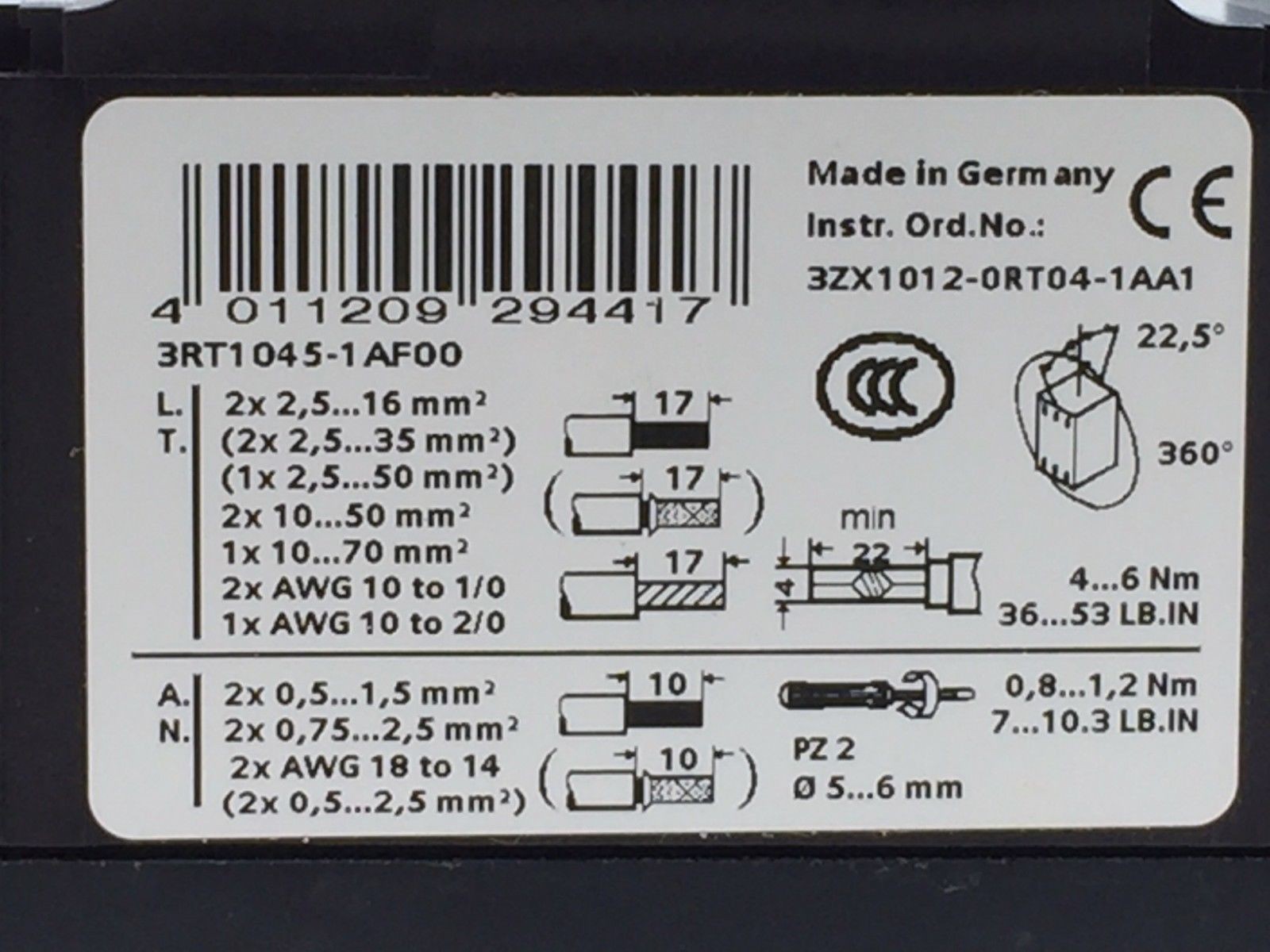 Siemens Sirius 3RT1045-1AF00 Contactor 3 Pole 80A 80 amp 110V AC-3 37kW 400V
